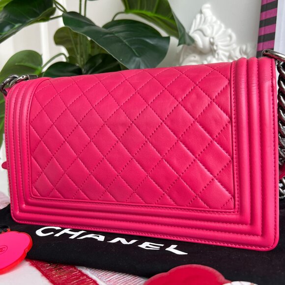 Authentic Chanel Old Boy Medium Pink Lambskin Quilted Crossbody Bag B0816 - Picture 7 of 16